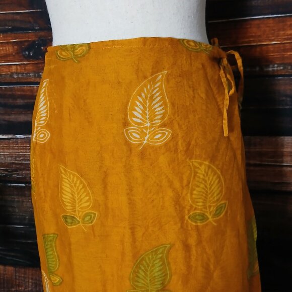 Erica Brooke Vintage Midi Wrap Skirt XS Bohemian Gold Leaf 100% Cotton - Picture 4 of 10